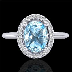 2 CTW Sky Blue Topaz & Micro VS/SI Diamond Ring Solitaire Halo 18K White Gold - REF-48K8W - 21004