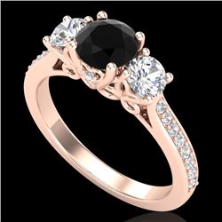 1.67 CTW Fancy Black Diamond Solitaire Art Deco 3 Stone Ring 18K Rose Gold - REF-156N4Y - 37808