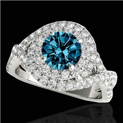 1.75 CTW Si Certified Fancy Blue Diamond Solitaire Halo Ring 10K White Gold - REF-209Y3K - 33869