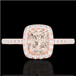 1.25 CTW Morganite & Micro Pave VS/SI Diamond Halo Ring 10K Rose Gold - REF-40W9F - 22907