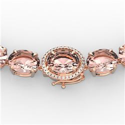 148 CTW Morganite & VS/SI Diamond Halo Micro Pave Necklace 14K Rose Gold - REF-1719T8M - 22305