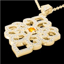 1.40 CTW Citrine & Micro Pave VS/SI Diamond Designer Necklace 14K Yellow Gold - REF-127M3H - 22554