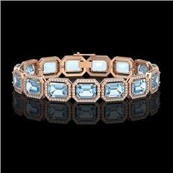 35.61 CTW Sky Topaz & Diamond Halo Bracelet 10K Rose Gold - REF-323X6T - 41553