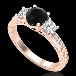 1.41 CTW Fancy Black Diamond Solitaire Art Deco 3 Stone Ring 18K Rose Gold - REF-138H2A - 37759