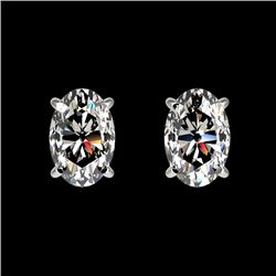 1 CTW Certified VS/SI Quality Oval Diamond Solitaire Stud Earrings 10K White Gold - REF-147H2A - 330