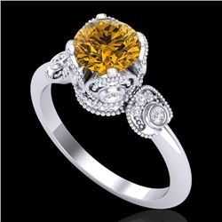 1.75 CTW Intense Fancy Yellow Diamond Engagement Art Deco Ring 18K White Gold - REF-236H4A - 37406