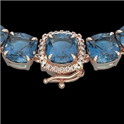 87 CTW London Blue Topaz & VS/SI Diamond Halo Micro Necklace 14K Rose Gold - REF-317Y6K - 23368