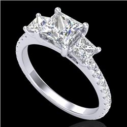 2.14 CTW Princess VS/SI Diamond Art Deco 3 Stone Ring 18K White Gold - REF-454A5X - 37205
