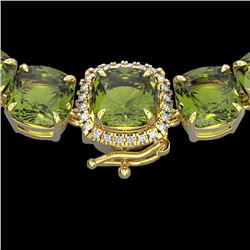 100 CTW Green Tourmaline & VS/SI Diamond Halo Micro Necklace 14K Yellow Gold - REF-800T9M - 23351