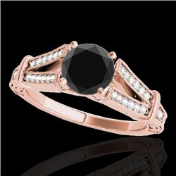 1.25 CTW Certified VS Black Diamond Solitaire Antique Ring 10K Rose Gold - REF-64N8Y - 34661