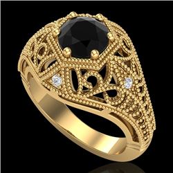 1.07 CTW Fancy Black Diamond Solitaire Engagement Art Deco Ring 18K Yellow Gold - REF-85N5Y - 37550