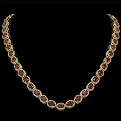32.82 CTW Garnet & Diamond Halo Necklace 10K Yellow Gold - REF-501X3T - 40447