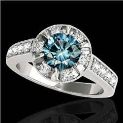 2 CTW Si Certified Fancy Blue Diamond Solitaire Halo Ring 10K White Gold - REF-236A4X - 34491
