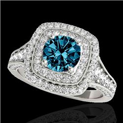 2 CTW Si Certified Fancy Blue Diamond Solitaire Halo Ring 10K White Gold - REF-209A3X - 33657