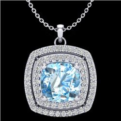 2.08 CTW Sky Blue Topaz & Micro Pave VS/SI Diamond Halo Necklace 18K White Gold - REF-63T3M - 20449