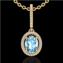 2 CTW Sky Blue Topaz & Micro VS/SI Diamond Necklace Halo 18K Yellow Gold - REF-58K2W - 20654