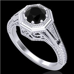 0.84 CTW Fancy Black Diamond Solitaire Engagement Art Deco Ring 18K White Gold - REF-89X3T - 37926