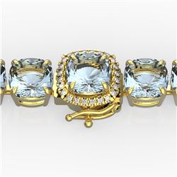 35 CTW Aquamarine & Micro VS/SI Diamond Halo Designer Bracelet 14K Yellow Gold - REF-304H8A - 23301