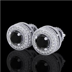 2.09 CTW Fancy Black Diamond Solitaire Art Deco Stud Earrings 18K White Gold - REF-154W5F - 38010