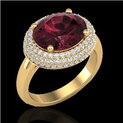 4.50 CTW Garnet & Micro Pave VS/SI Diamond Ring 18K Yellow Gold - REF-98X4T - 20917