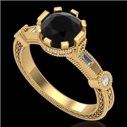 1.71 CTW Fancy Black Diamond Solitaire Engagement Art Deco Ring 18K Yellow Gold - REF-123F6N - 37858