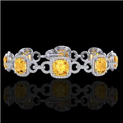 30 CTW Citrine & Micro VS/SI Diamond Bracelet 14K White Gold - REF-368K9W - 23018