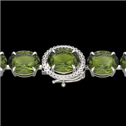 65 CTW Green Tourmaline & Micro VS/SI Diamond Halo Bracelet 14K White Gold - REF-593A8X - 22263