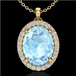 2.75 CTW Aquamarine & Micro VS/SI Diamond Halo Solitaire Necklace 18K Yellow Gold - REF-58F4N - 2058