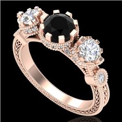 1.75 CTW Fancy Black Diamond Solitaire Art Deco 3 Stone Ring 18K Rose Gold - REF-153Y6K - 37878