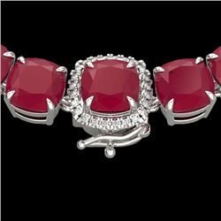 116 CTW Ruby & VS/SI Diamond Halo Micro Eternity Necklace 14K White Gold - REF-467H3A - 23359