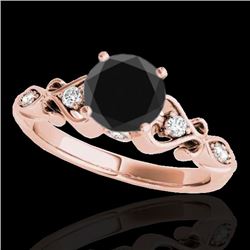 1.15 CTW Certified VS Black Diamond Solitaire Antique Ring 10K Rose Gold - REF-52X2T - 34814