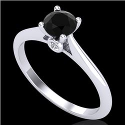 0.56 CTW Fancy Black Diamond Solitaire Engagement Art Deco Ring 18K White Gold - REF-52T8M - 38185