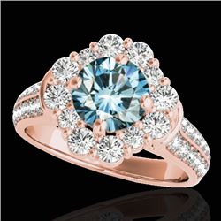 2.16 CTW Si Certified Fancy Blue Diamond Solitaire Halo Ring 10K Rose Gold - REF-221X8T - 33955