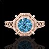 Image 2 : 1 CTW Intense Blue Diamond Solitaire Engagement Art Deco Ring 18K Rose Gold - REF-200A2X - 37447