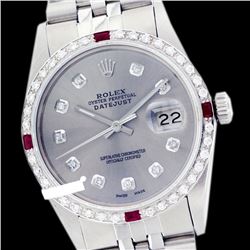 Rolex Men's Stainless Steel, QuickSet, Diam Dial & Diam/Ruby Bezel - REF-521N7A