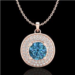 1.25 CTW Fancy Intense Blue Diamond Solitaire Art Deco Necklace 18K Rose Gold - REF-161Y8K - 38140