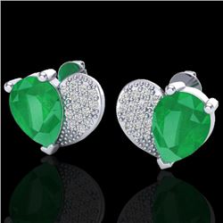 2.50 CTW Emerald & Micro Pave VS/SI Diamond Earrings 10K White Gold - REF-33A8X - 20072