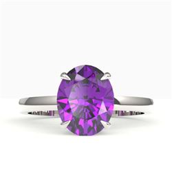 2.50 CTW Amethyst Designer Inspired Solitaire Ring 18K White Gold - REF-36M2H - 22049