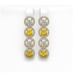 6.18 CTW Canary Yellow & White Diamond Designer Earrings 18K Yellow Gold - REF-887X6T - 42694