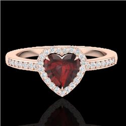 1.20 CTW Garnet & Micro VS/SI Diamond Ring Heart Halo 14K Rose Gold - REF-35W3F - 21405