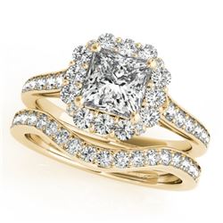 1.75 CTW Certified VS/SI Princess Diamond 2Pc Set Solitaire Halo 14K Yellow Gold - REF-455X8T - 3136