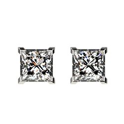 1 CTW Certified VS/SI Quality Princess Diamond Stud Earrings 10K White Gold - REF-147H2A - 33063