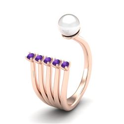 0.75 CTW Amethyst & White Pearl Designer Ring 14K Rose Gold - REF-27X3T - 20855
