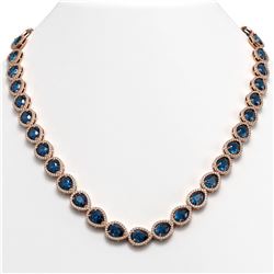 35.13 CTW London Topaz & Diamond Halo Necklace 10K Rose Gold - REF-602T8M - 41079