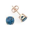 Image 2 : 3 CTW Cushion Cut London Blue Topaz Designer Stud Earrings 14K Rose Gold - REF-17T3M - 21748