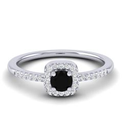 0.55 CTW Micro Pave VS/SI Diamond Ring Designer Halo 18K White Gold - REF-32A2X - 21370