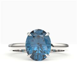 3.50 CTW London Blue Topaz Designer Solitaire Ring 18K White Gold - REF-36T2M - 22069