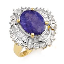 6.0 CTW Tanzanite & Diamond Ring 14K Yellow Gold - REF-267K5W - 13960