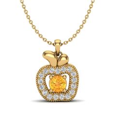 0.30 CTW Citrine & VS/SI Diamond Micro Pave Halo Necklace 18K Yellow Gold - REF-30T4M - 20378