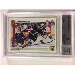 1991-92 UPPER DECK #141 TOMAS SANDSTROM AUTOGRAPHED (9 MINT) JSA CERT.